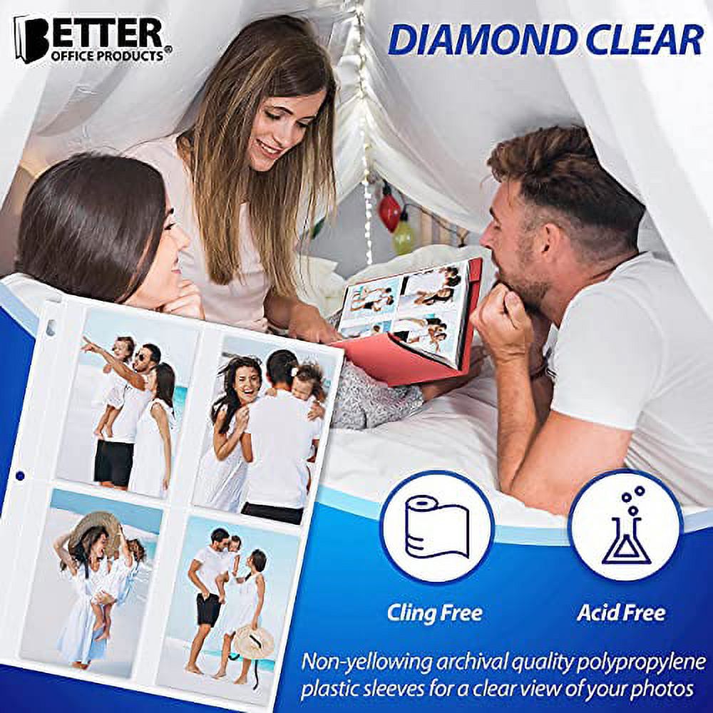 Photo Album Refill Sheets, 3.5 x 5 Inch, Heavyweight, Diamond Clear 3 Ring  Photo Binder Page Refills, by Better Office Products, 200 Total Photos,  Each 4-Pocket Sheet Holds Up to 8 Photos (25 Pack) 